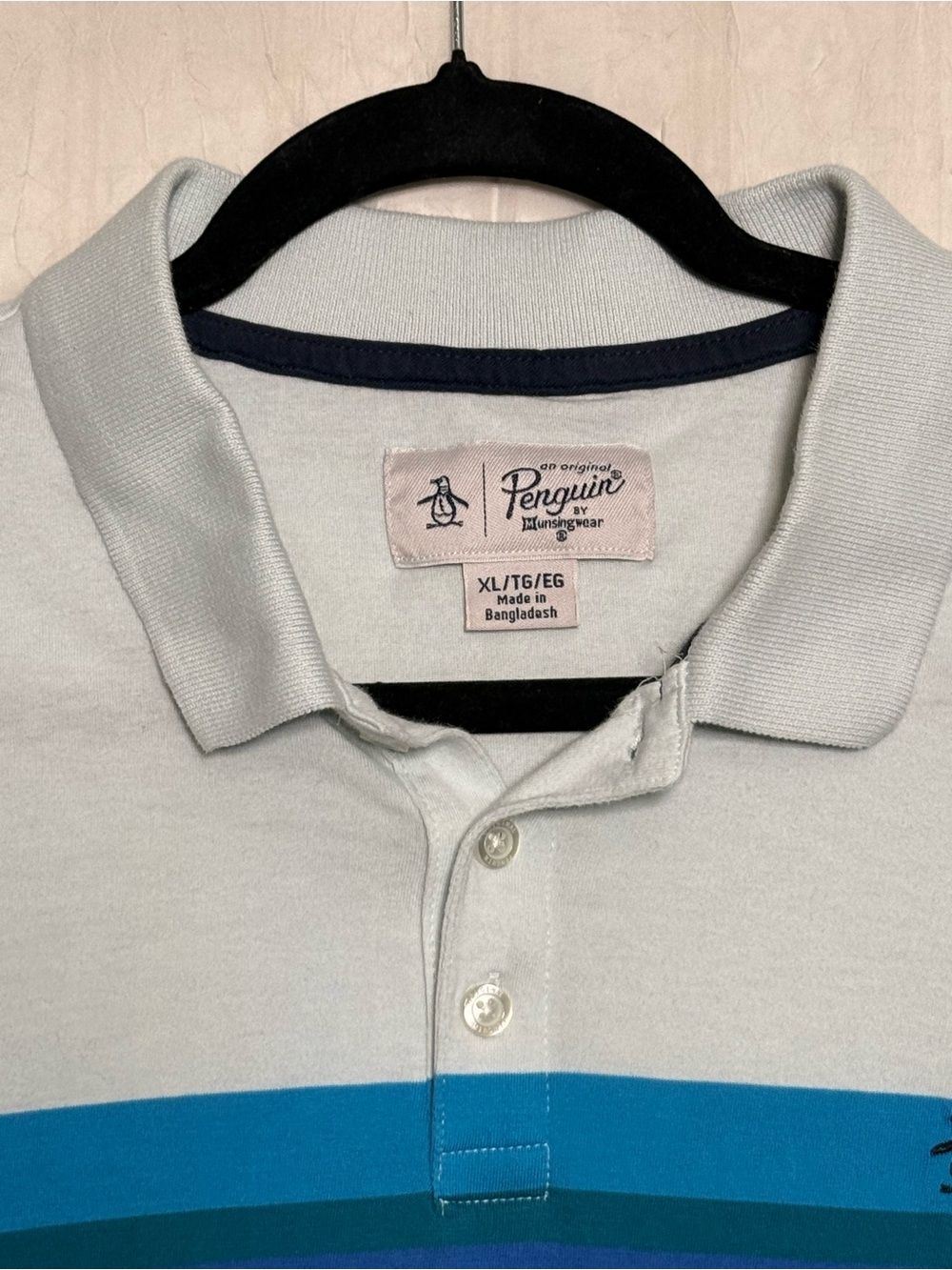 Original Penguin Light Gray Polo with Blue & Teal Stripes